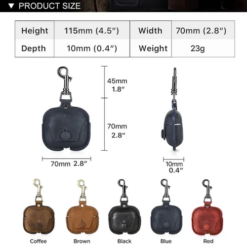 Miniatura 5 de Hiram - Funda de cuero genuino para AirPods de 3ª generación 2021, funda de viaje portátil de cuero de vaca de caballo loco para Airpods de 3ª