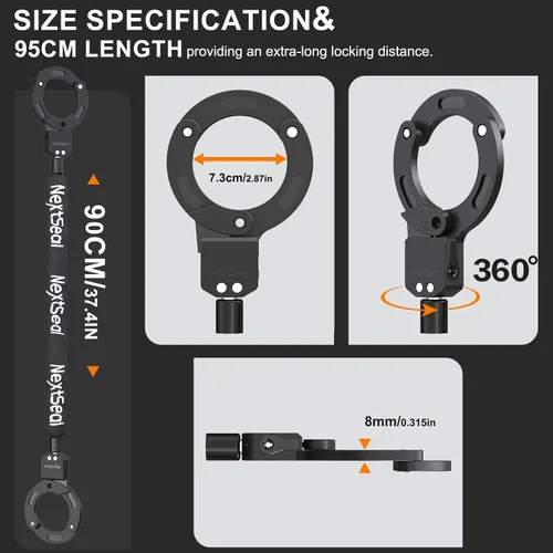 Miniatura 7 de Candado eléctrico para scooter, cerradura de scooter de alta seguridad, bloqueo sin llave, cerradura de cadena antirrobo de 35.5 pulgadas con llave