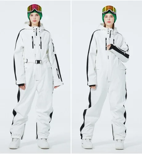 Miniatura 3 de ALSOGO Traje de esquí de una pieza para mujer, overol impermeable con aislamiento para nieve, con cinturón desmontable para deportes de nieve