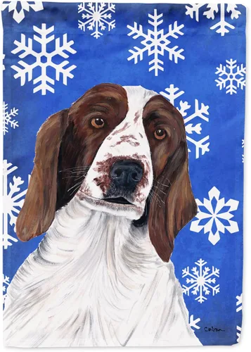 Miniatura 300 de Caroline's Treasures SC9374GF Bulldog English Snow flakes Holiday Garden Flag Buzón Bandera decorativa para patio exterior, patio, obras de arte