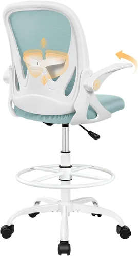 Primy Silla de Dibujo Silla Alta de Oficina con Reposabrazos Abatibles Silla Ejecutiva Ergonómica de Computadora para Escritorio de Pie con Soporte