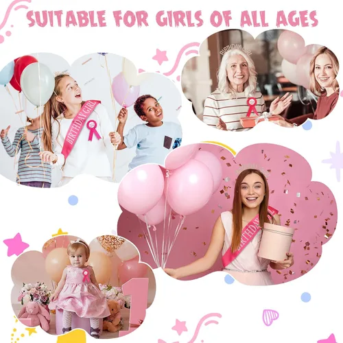 Miniatura 7 de Geosar Juego de corona y disfraz de cumpleaños para niña, medalla de cinta, diadema de diamantes de imitación dorados, regalos para mujeres, niños