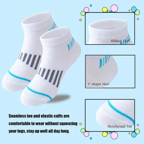 Miniatura 6 de 12 pares de calcetines de algodón atléticos para niños, calcetines de algodón medio acolchados de corte bajo
