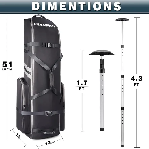Miniatura 8 de CHAMPKEY Professional Golf Travel Bags for Airlines with Password Lock - Hard Case Golf Travel Bag with Support Pole and Oversized Wheels