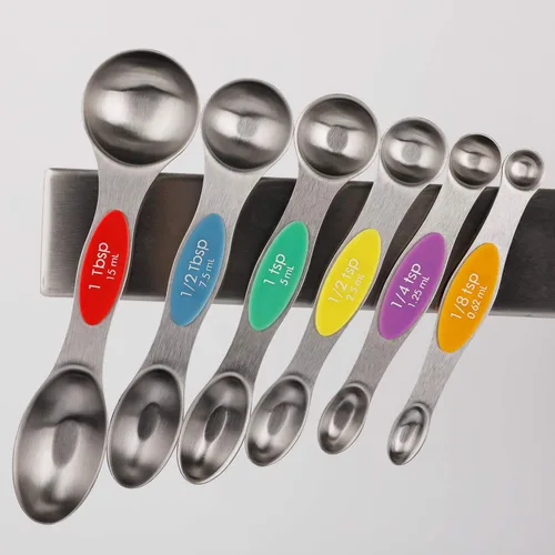 Miniatura 6 de Juego de cucharas medidoras magnéticas de acero inoxidable apilables de doble cara, cucharaditas y cucharadas para medir ingredientes secos y Color 6