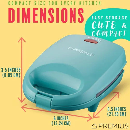Miniatura 5 de Mini sandwichera antiadherente de cerámica para bocadillos, luz indicadora, molde de 5 x 4.4 pulgadas, ideal para tostadas francesas, sándwich