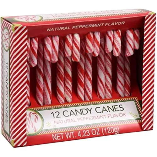 Greenbrier (1) Caja de bastones de caramelo - Sabor natural a menta con rayas rojas y blancas - 12 piezas envueltas individualmente por caja -