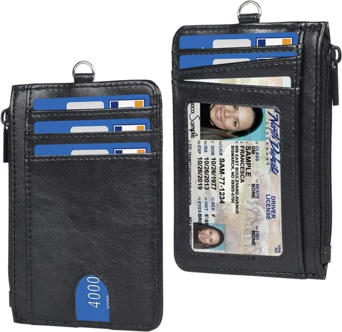 Miniatura 9 de Teskyer - Cartera minimalista delgada, soporte para tarjetas de crédito con bloqueo RFID, compartimento frontal de piel para documentos