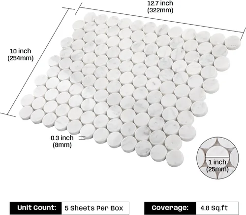 Miniatura 3 de Carrara - Mosaico de mármol blanco, pulido, mosaico de mármol blanco Carrara para cocina, baño, pared, suelo, ducha, 5 hojas, hexagonal de 2 pulgadas