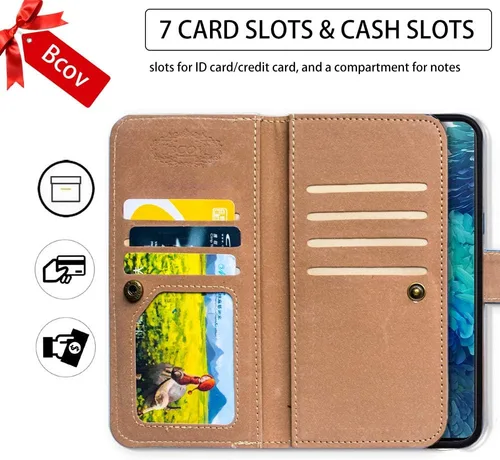 Miniatura 3 de Bcov Funda para iPhone 12 Pro/iPhone 12, Postal de la Torre Eiffel multifunción Funda de cuero con múltiples ranuras para tarjetas, correa de muñeca