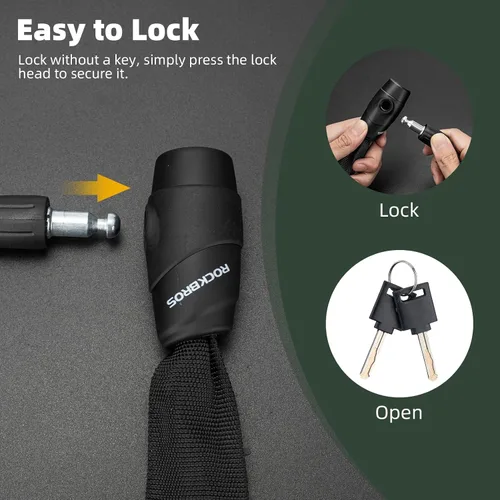 Miniatura 5 de Candado de cadena para bicicleta ROCKBROS, resistente antirrobo, de 3 pies de largo, 5mm de grosor, candado para bicicleta con juego de llaves, a