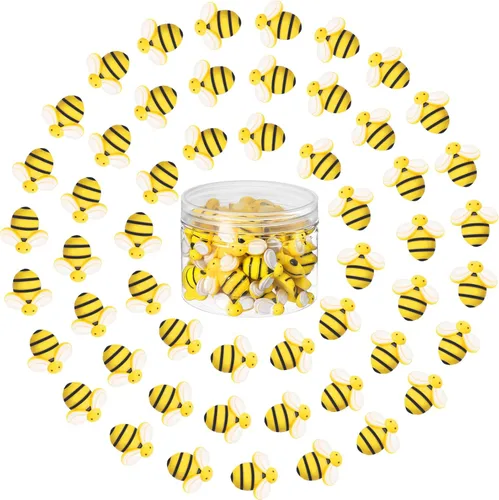 Hicarer 45 piezas de abejas pequeñas, decoración de fiesta, decoración de fiesta, adorno en forma de abeja de resina de miel con caja de