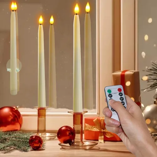 Miniatura 7 de Ymenow Velas LED cónicas con control remoto, 10 velas parpadeantes sin llama para ventana, velas eléctricas de plástico marfil para decoración