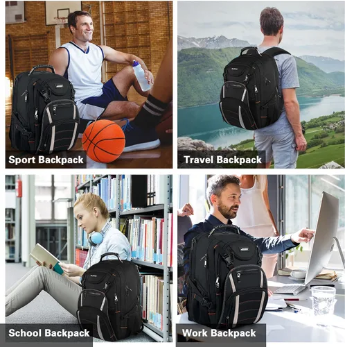 Miniatura 7 de Mochila de viaje para laptop, mochila extragrande para hombres y mujeres, mochila de baloncesto con puerto de carga USB RFID antirrobo, aprobada por