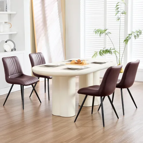 Miniatura 54 de Sillas de comedor, modernas sillas de comedor con cojines gruesos, sillas tapizadas de piel sintética para cocina, comedor con patas de metal