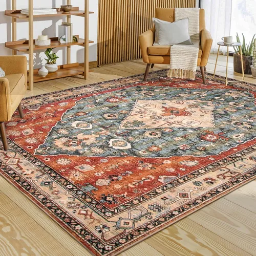 Miniatura 23 de Lahome Alfombra tribal bohemia de 2 x 3 pies, alfombra verde pequeña para entrada, suave, antideslizante, lavable, alfombra de baño bohemia de pelo