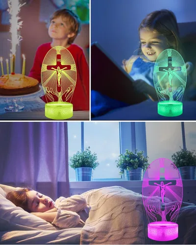 Miniatura 5 de Attivolife Cruz de Jesús 3D Luz Nocturna, Lámpara de Ilusión Óptica Holograma Cristiana con Control Remoto de 16 Colores Cambiantes, Lámpara LED