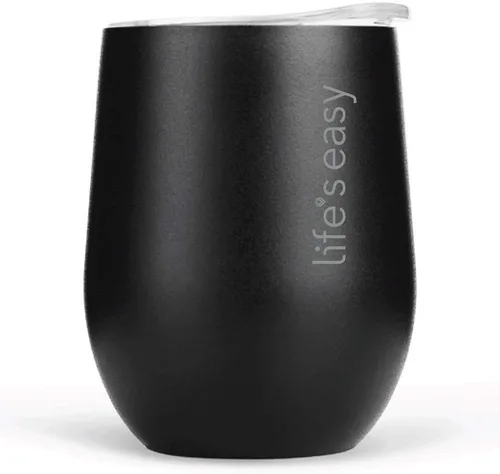 Life's Easy Vaso de vino de acero inoxidable con tapa, 12 onzas, vaso de vino aislado al vacío con tapa, vaso de vino de viaje – Acero inoxidable