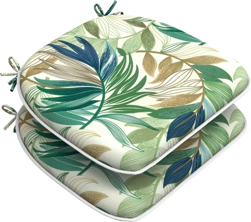 Miniatura 72 de DYTXIII Juego de 2 cojines para sillas de exterior con lazos, almohadillas repelentes al agua para sillas de patio de 17 x 16 pulgadas para muebles