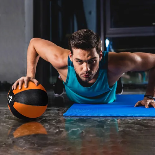 Miniatura 6 de Pelota medicinal Slam de 12 libras con peso y agarre texturizado de carcasa de goma para fuerza central, ejercicio, cardio, equilibrio y flexibilidad