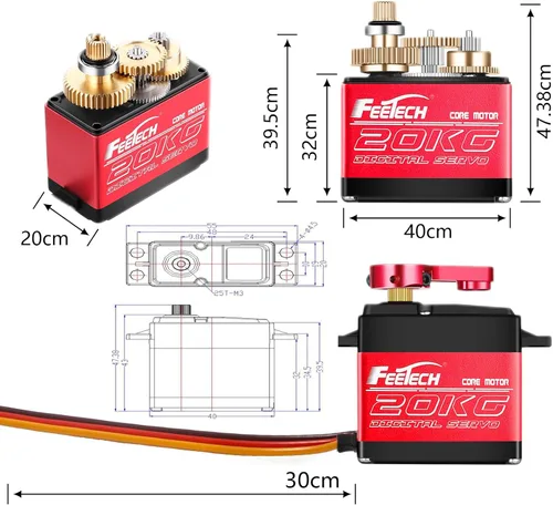 Miniatura 6 de FEETECH Servo motor de 44.1 lbs 7.4 V de alto voltaje impermeable de alto par RC servo servo de metal completo servo digital, caja de aluminio