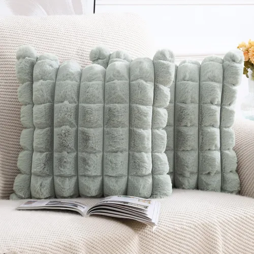 Miniatura 2 de MADIZZ Juego de 2 fundas de almohada de lana sintética a cuadros de 12 x 20 pulgadas / 12.0 x 20.0 in., súper suaves, bohemias, decorativas