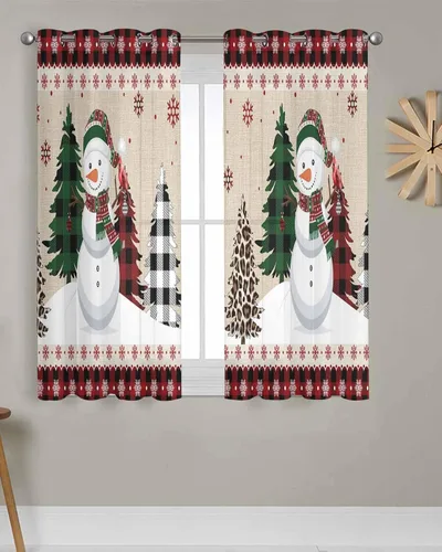 Miniatura 3 de Cortinas traslúcidas de Navidad de 39 pulgadas de largo, juego de 2 paneles de cortinas para cocina, dormitorio, sala de estar, puerta, pasillo