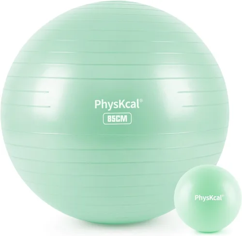 Miniatura 21 de PhysKcal Pelota de yoga para ejercicio, set de pilates, pelota de fitness de 4 tamaños para entrenamiento, parto, embarazo, terapia física - Bomba