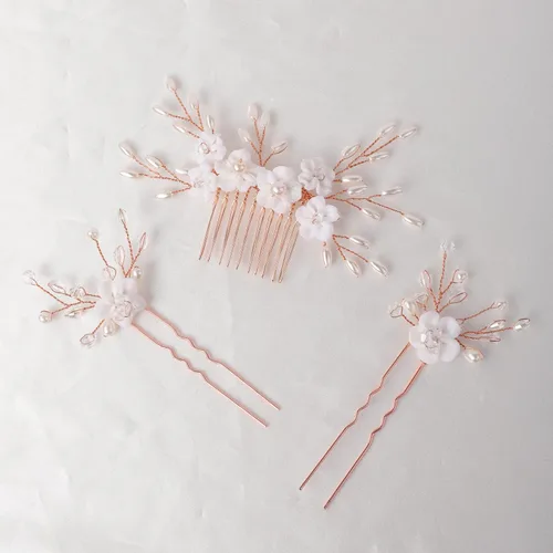 Miniatura 2 de Xerling Accesorios para el cabello con perlas florales para boda, horquillas para el cabello, peine para el cabello, hermosas joyas de cabeza