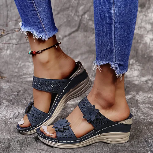 Miniatura 5 de Ladmiple Sandalias ortopédicas florales de moda 2023 con soporte de arco, zapatillas romanas casuales con puntera abierta