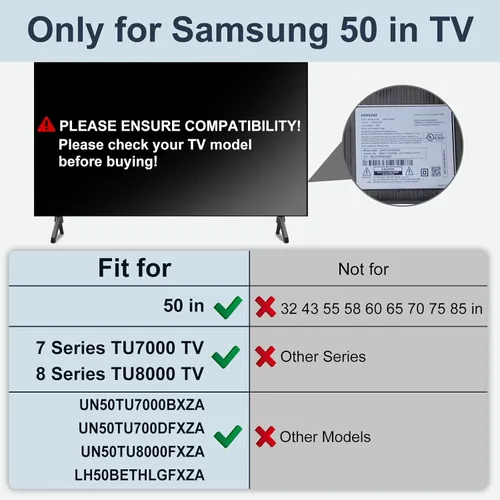 Miniatura 2 de Soporte base para patas de TV Samsung, solo para UN50TU7000BXZA UN50TU700DFXZA UN50TU8000FXZA LH50BETHLGFXZA BN96-50859A BN63-18575X019