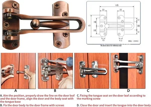 Miniatura 7 de LBY Paquete de 2 cerraduras de puerta de seguridad para el hogar, cerradura de barra oscilante resistente, cerradura de barra oscilante en U