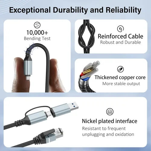 Miniatura 6 de Dacrown Cable USB C a Ethernet de 1.5 pies, cable LAN tipo C a RJ45, adaptador de Internet de red Gigabit, conectado directamente, Thunderbolt 4/3