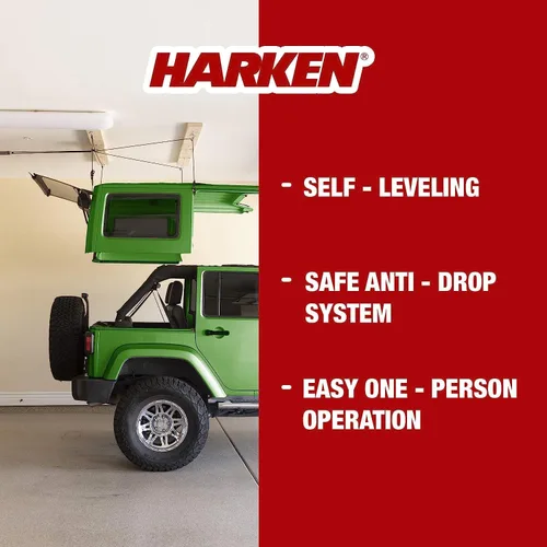 Miniatura 3 de HARKEN - Polipasto de Almacenamiento Aéreo para Techo Rígido de Garaje para Jeep Wrangler y Ford Bronco, Autonivelante, Sistema Seguro Anticaída