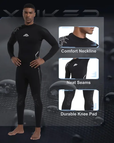 Miniatura 4 de XUKER Traje de neopreno para hombre de 0.079 pulgadas, con cremallera trasera en agua fría, traje de buceo de cuerpo completo para deportes acuáticos