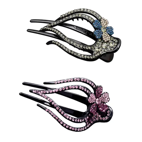 2 pinzas para el cabello con diamantes de imitación en forma de corazón, pasadores de cola de caballo con diseño decorativo (flor de lum -C)