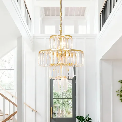 Miniatura 26 de Candelabro grande de cristal moderno y lujoso, lámpara colgante de gota de lluvia para comedor, dormitorio, sala de estar, marrón, 39 pulgadas