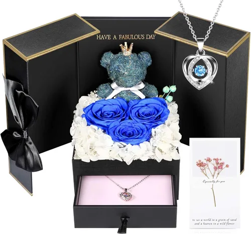 Miniatura 10 de AddWel Regalos para el Día de la Madre, para mamá de hija e hijo, para cumpleaños, rosas reales preservadas con collar de plata de ley con I Love