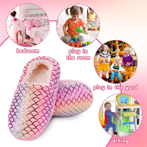 Miniatura 7 de MEJORMEN Pantuflas de casa de sirena para niñas, acogedoras y antideslizantes para interiores y exteriores, pantuflas de dormitorio con purpurina