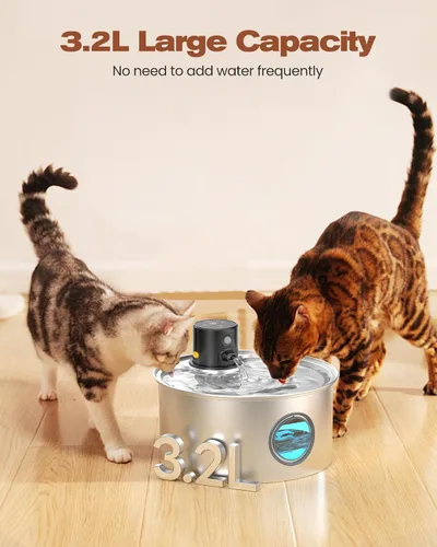Miniatura 4 de Fuente de agua para gatos alimentada por baterías: fuente inalámbrica para gatos - Fuente de agua recargable para mascotas de acero inoxidable