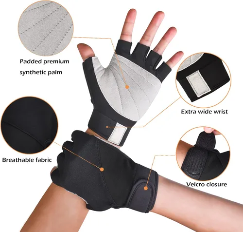 Miniatura 2 de ChinFun Guantes de vela unisex acolchados con palma sin dedos, guantes de kayak, perfectos para remo, canoa para hombres, mujeres y jóvenes A-Gris