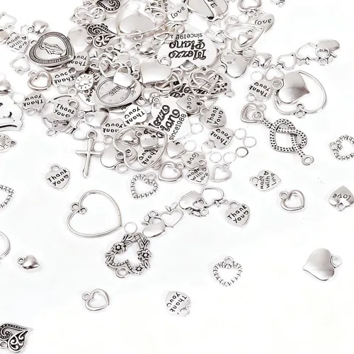 Miniatura 11 de stino 100 gramos de dijes de metal para hacer joyas, chapados en plata y oro, paquete a granel para pulseras, collares, manualidades Cruz