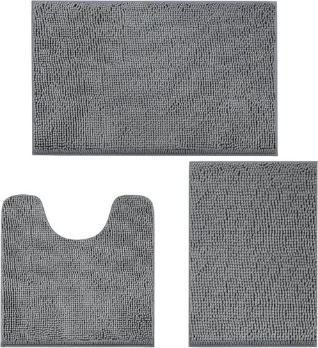Miniatura 8 de LINLA Juego de 3 alfombras de baño de felpilla absorbente antideslizante, juego de alfombras de felpilla de felpa gruesa, se pueden lavar y secar
