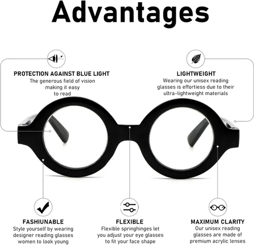 Miniatura 4 de Paquete de 3 lentes de lectura redondos de gran tamaño para mujeres y hombres, bloqueo de luz azul, cómodos lectores