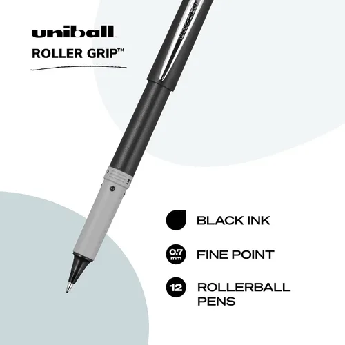 Miniatura 8 de Uniball Roller Grip - Bolígrafos de 12 unidades, agarre extra grande, bolígrafos azules de punta mediana de 0.028 in, bolígrafos japoneses
