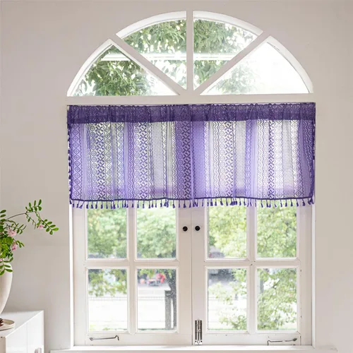 Miniatura 17 de Deeprove - Cenefa de cortina bohemia negra de 18 pulgadas de largo para cocina y cafetería, cortina corta bohemia de encaje transparente de crochet
