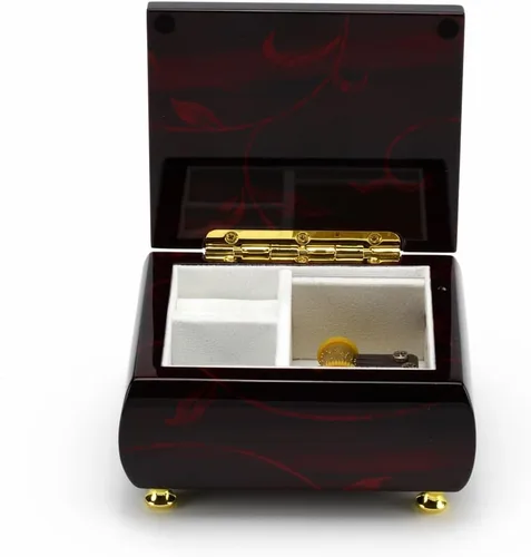 Miniatura 4 de Impresionante joyero musical biselado color burdeos con motivo floral artístico, muchas canciones para elegir, Madera