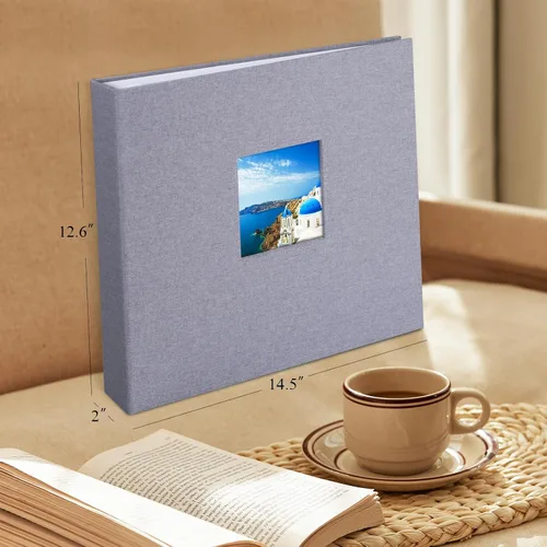 Miniatura 5 de 1DOT2 Álbum de fotos grande de scrapbook DIY de 12 x 12 pulgadas con 3 anillos, diario con 30 fundas de plástico, 60 páginas y cubierta de tela