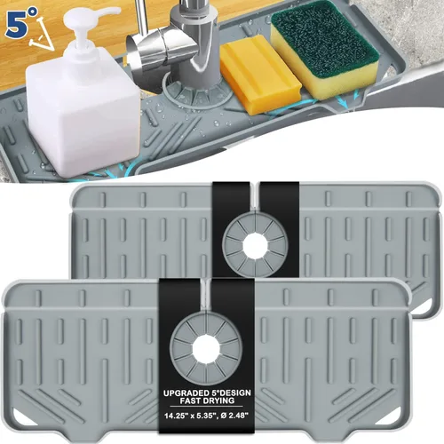 Miniatura 17 de Bandeja colectora de goteo para mango de grifo de silicona, tapete de grifo de silicona, soporte para esponja de jabón de platos para accesorios