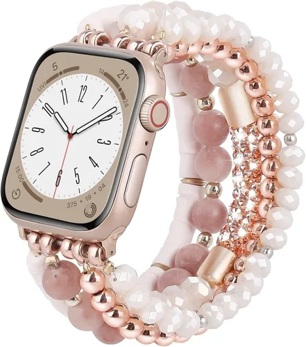 Miniatura 7 de VISOOM - Pulsera de cuentas boho compatible con Apple Watch Band de 40mm/38mm/41mm Series 9 8 7 SE; pulsera de moda de cuentas de cristal hecha a